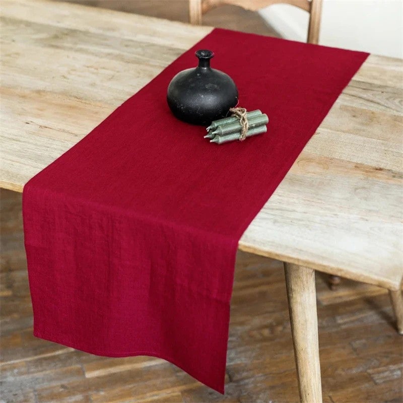Bluejw 30x200cm French Linen Table Runner for Hotel Napkins Embroidery Punching Table Runner for Wedding  izable - Image 1